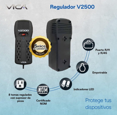 REGULADOR ELECT VICA 2500VA/1500W 8 CONT NEMA 5-15R/RJ11/RJ45 (V2500)